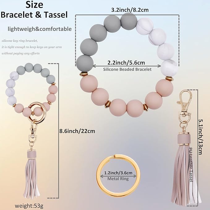 BIHRTC Key Ring Bracelet Car Keychain Holder Wristlet Silicone Women Beaded Bangle Chains