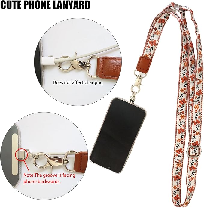 LEMEDE Wrist Keychain and Adjustable Phone Lanyard, Silver Hook Phone Crossbody Strap with 360° Rotating Phone Pads