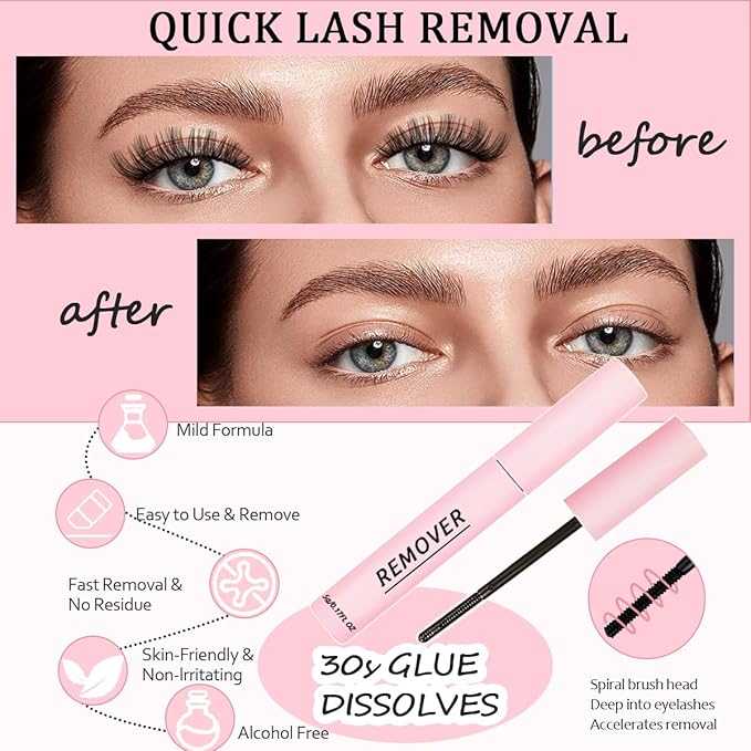 Lash Bond and Seal Kit 3Pcs DIY Lash Extension with Waterproof Lashe Cluster Glue 72h Hold and Seal Lash Remover Tweezers for Eyelash Extensions Beginners Self Use at Home