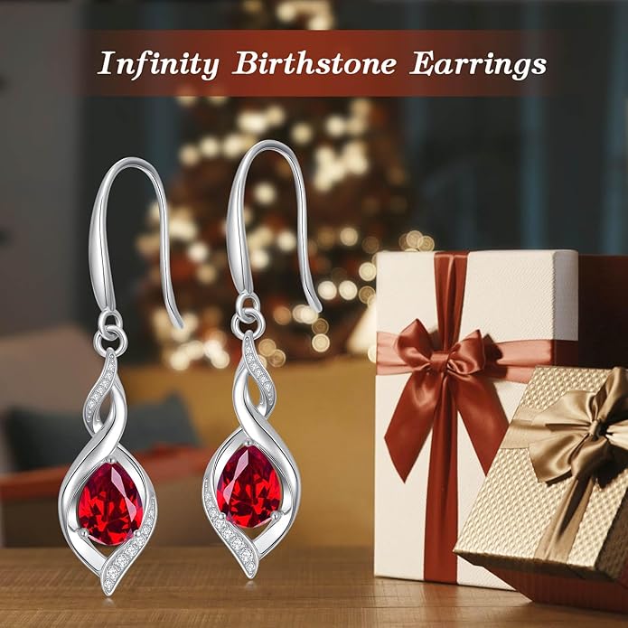HPQQ Birthstone Earrings for Women 925 Sterling Silver Infinity Love Jewelry Valentines Day Birthday Gifts for Her Mom Wife Girlfriend