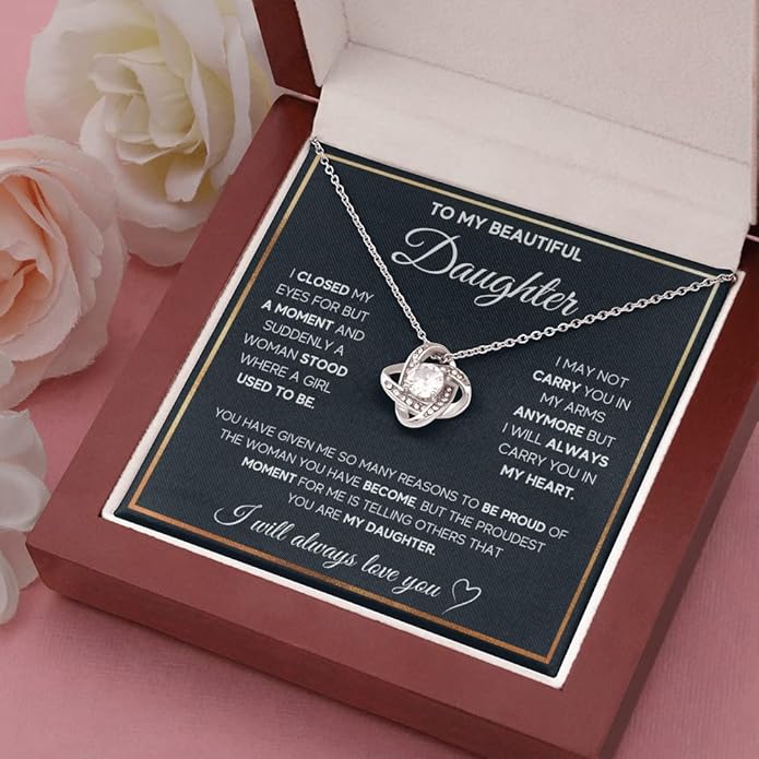 To My Beautiful Daughter Necklace from Mom & Dad | Cubic Zirconia Pendant with Heartfelt Message Card & Gift Box | Daughter Birthday, Graduation, Christmas Jewelry Gift from Parents