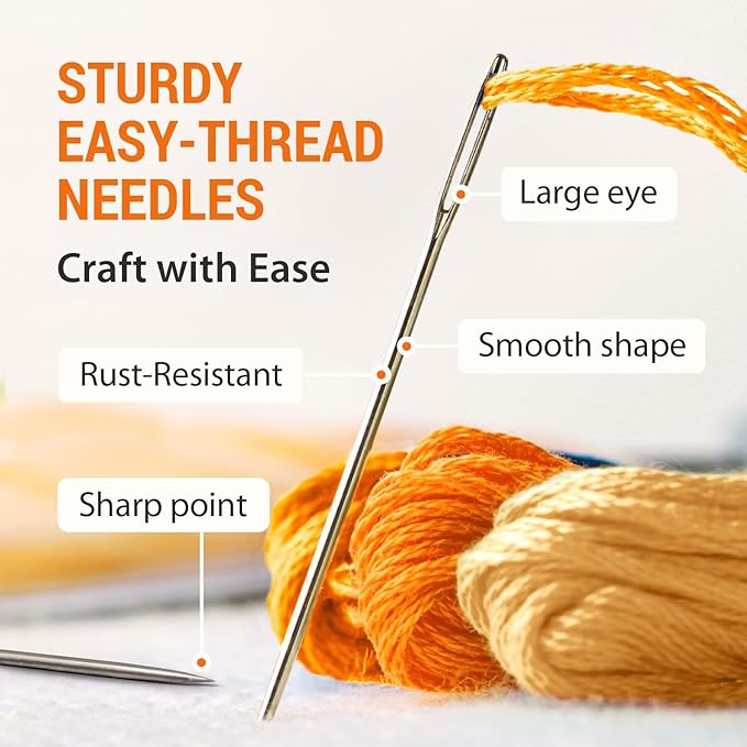 VONEEDL 60 PCS Large Eye Sharp Needles - Easy to Thread Big Eye Sewing Needles, Embroidery Needles (6 Sizes)