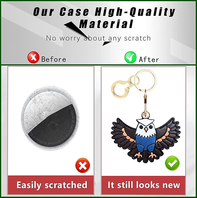 Leather Keychain Holder Case Compatible with AirTag,Cute Protective Cover with Keyring,Anti-Scratch Finder GPS Tracker Case for Wallet Keys,Bag,Pets(Owl Blue)