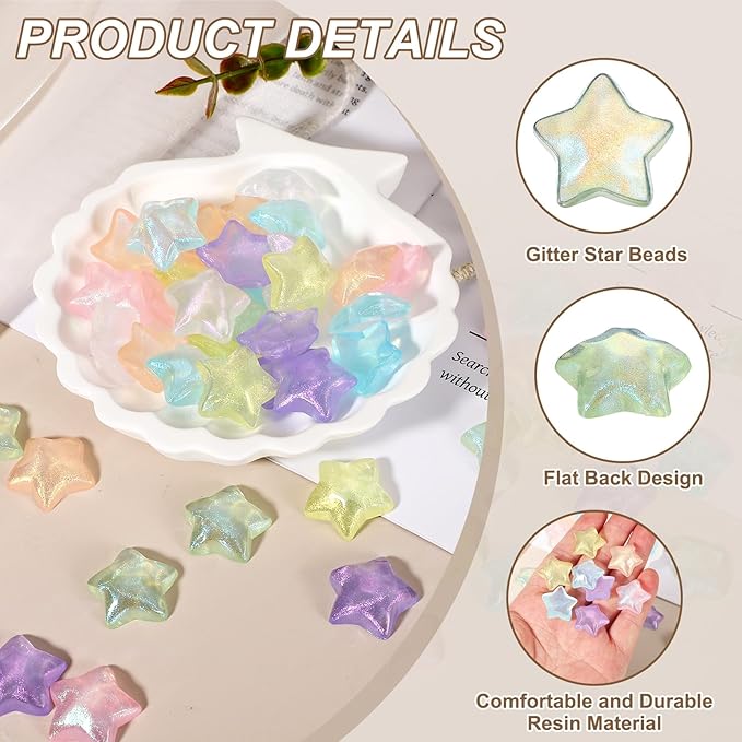 uxcell 50Pcs Flat Back Star Resin Charm, Glitter Star Charm Mini Bulk Beads Embellishments for DIY Crafts Hair Clips, Photo Frames, Phone Cases, Scrapbooking Decor, Green