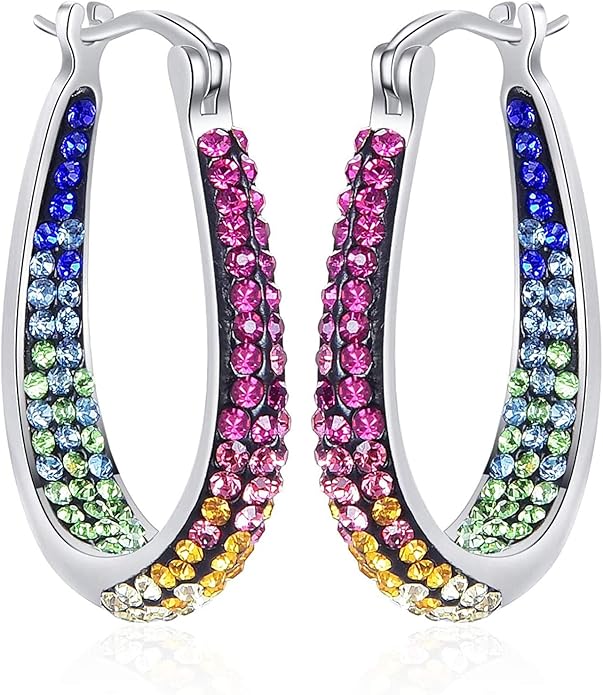 Savlano 14K White Gold Plated Inside Out Crystal Hoop Earrings For Women Comes With Savlano Gift Box