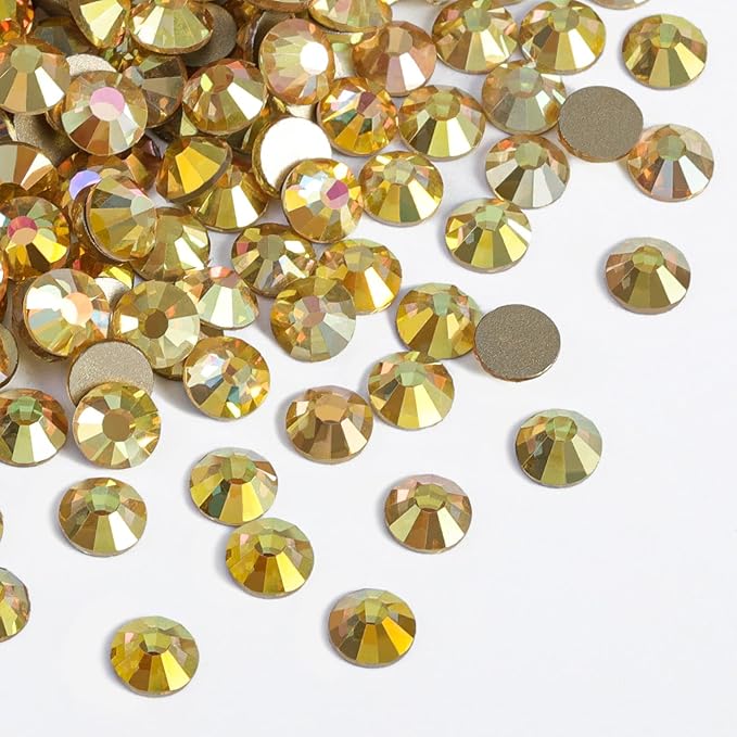 beadsland Flat Back Crystal Rhinestones Round Gems, Metal Sunlight (1.9-2.0mm) SS6/1440pcs