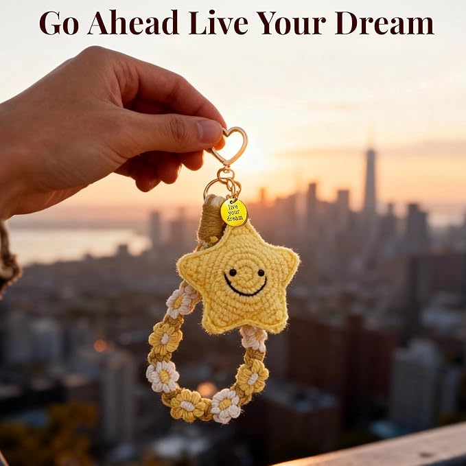 Handmade Crochet Keychains with Daisy Wristband - Inspirational Gifts for Women, Graduation, Birthday