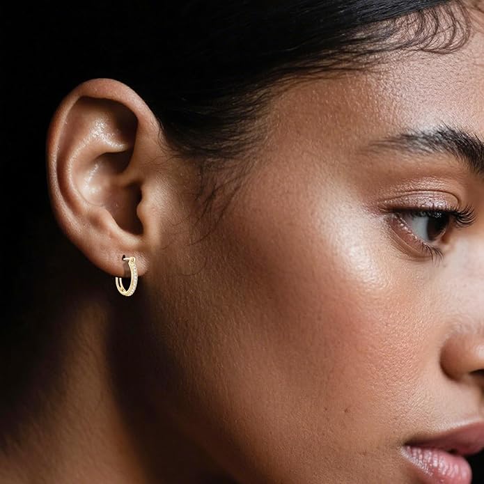 RYHIX 14K Gold Plated Hoop Earrings for Women Hypoallergenic Lightweight Small Hoop Earring for Womens with Round Cubic Zirconia Huggie Hoops Earring for Women 14/16/20/25mm