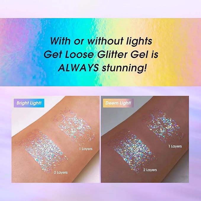 Holographic Body Glitter Gel - Cosmetic-Grade, Christmas Glitter Makeup for Face, Body, and Hair, Safe and Easy to Use, Perfect for Festivals Parties (05 Silver Fantasy)