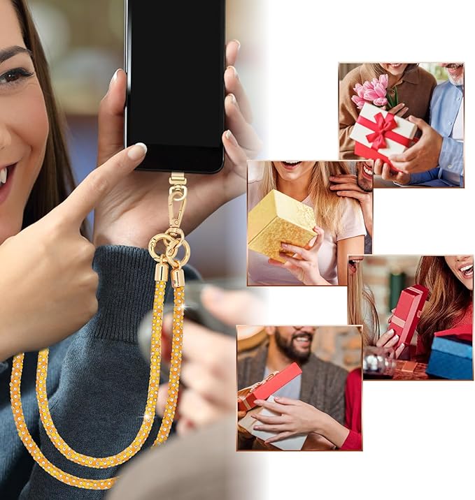 Crystal Phone Strap Crossbody and Wrist Lanyard, Anti Theft Layered & Wrist Strap Cell Phone Neck for Women