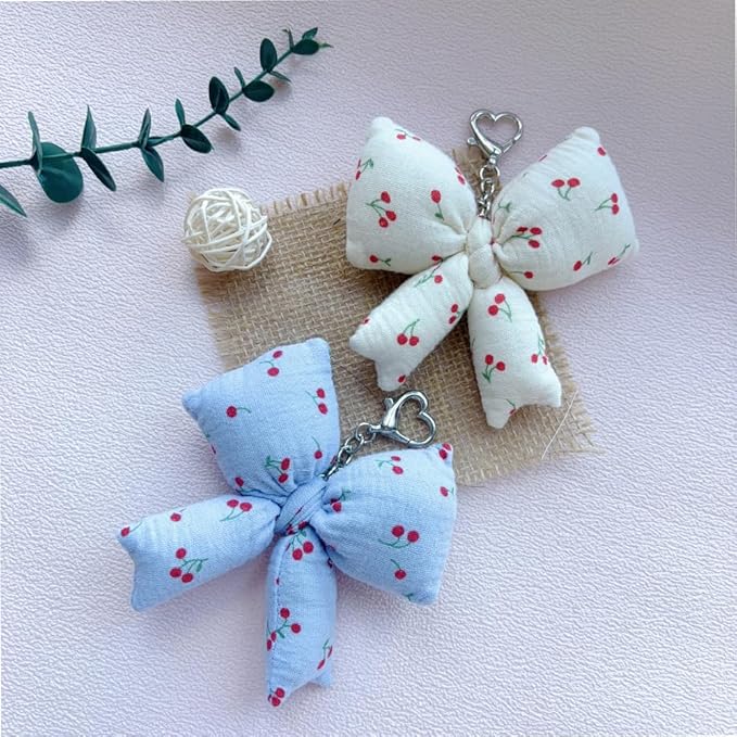 Pink Bow Keychain Bag Charms Y2K Bowknot Plaid Keychains Coquette Aesthetic Purse Handbag Backpacks Charms