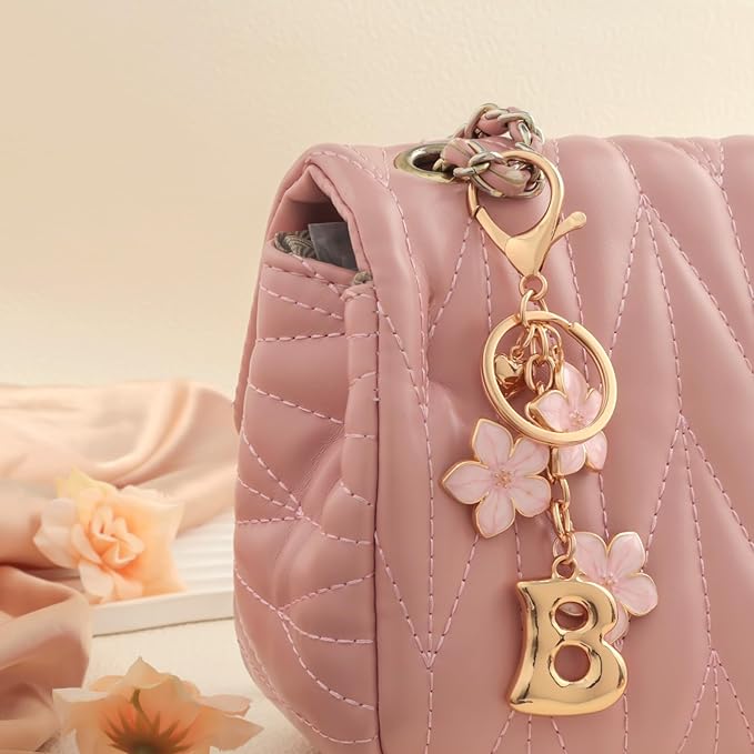 Snycler Bubble Initial Keychain Graceful Flower for bags car remote–A-Z Letter Charms for Women