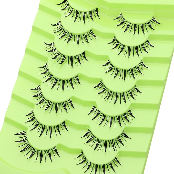 outopen 7 Pairs Manga Lashes Natural Look False Eyelashes Wispy Spiky Anime Lashes Korean Japanese Asian Style Cosplay Fake Eyelashes with Clear Band