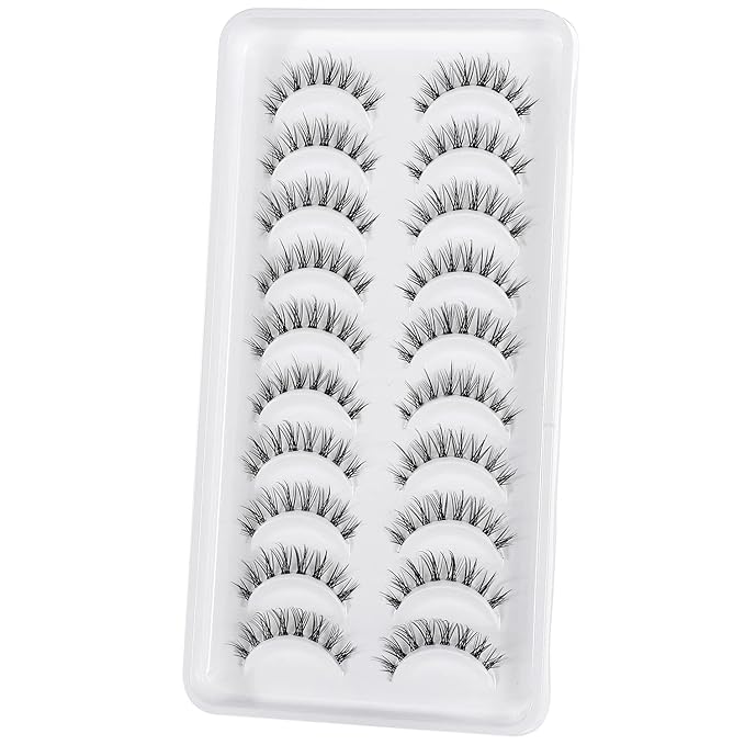 Manga Lashes Natural Look Japanese Anime Lashes Korean Asian Wispy Spiky Lashes with Clear Band Short Fake Eyelash 10 Pairs Pack by outopen