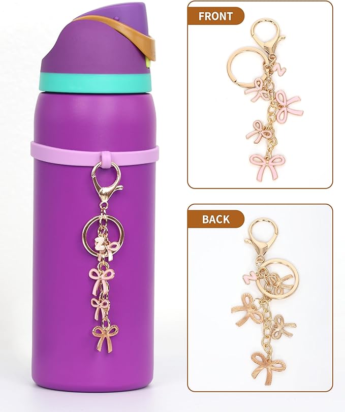 Bow Purse Charms Keychain - Pink Bow Alphabet Letter Key Chain, Bag Charms Wallet