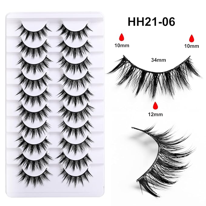 10 Pairs False Eyelashes with Tweezers and High-grade Synthetic Fibers Three-dimensional Long Slender Style Natural Curl Realistic Look Durable Long-lasting Suitable for Daily Comm (Black-A)