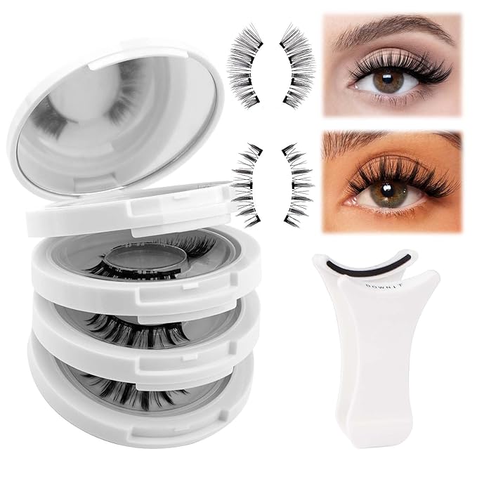 FADLASH Magnetic Eyelashes with Applicator Reusable Magnetic Lashes Natural Look No Glue Needed Wispy Lash Extensions Easy to Wear and Remove 4 Pairs (S02)
