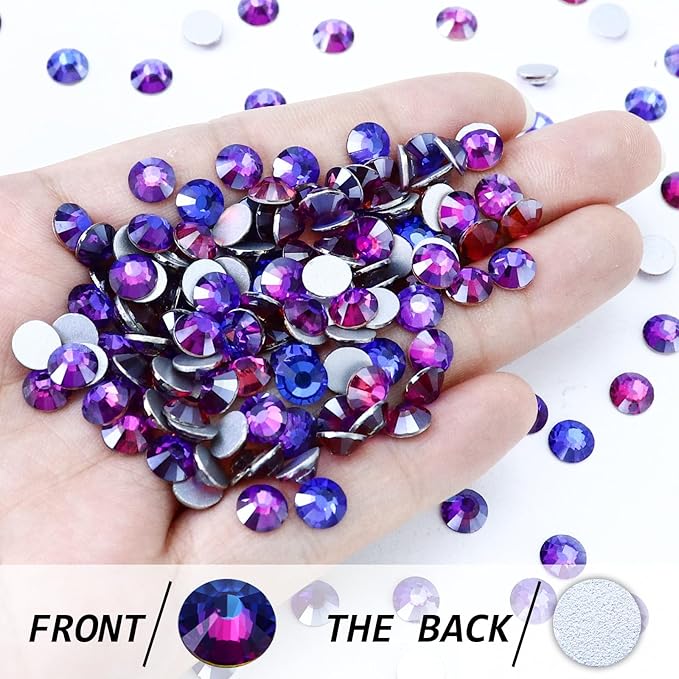 1440PCS SS20 Crystal Glass Flatback Rhinestones, Round Flat Back Crystal Gems for Nail Art and Craft Clothes, Glue Fix Diamond Stones Purple Velvet (4.6-4.8mm)