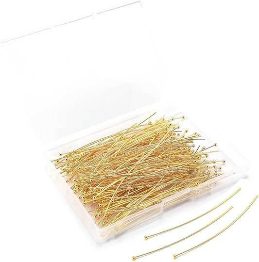 200 Pcs 70mm/2.76 Inch 21 Gauge Ball Pins for Jewelry Making Straight Head Eye Pin for DIY Christmas Styles Craft Earring Bracelet Necklace Pendant Making (Ball Pins,Gold Color)