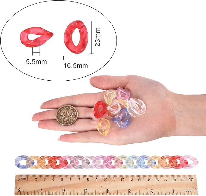 LiQunSweet 300 Pcs Random Color Acrylic Plastic Curb Twist Chains Quick Linking Ring Connectors for Earring Necklace Jewelry Eyeglass Chain DIY Craft Making - 23x16.5mm