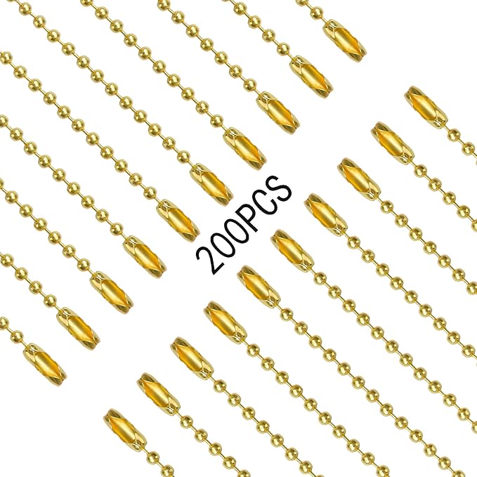 200 Pcs Ball Bead Chain Bulk Keychain 4.7 Inch Metal Dog Tag Small Chains with Connectors for Hanging Decoration