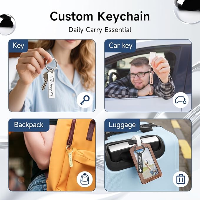 Custom Keychain - Personalized Double-Sided Engraved Name or Text Keychains, Customized Gifts for Men Women