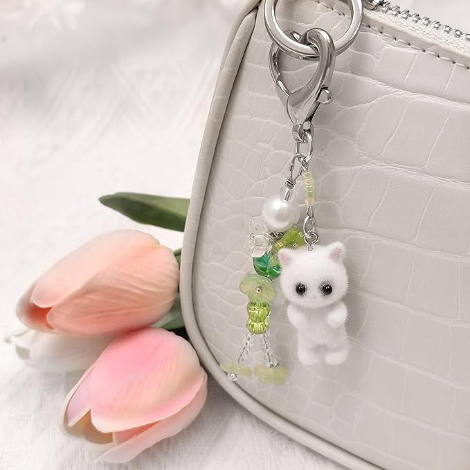 Cute Pink Keychain,Fuzzy Cat Keychain Aesthetic Y2K KeychainStylish KeychainsAccessories