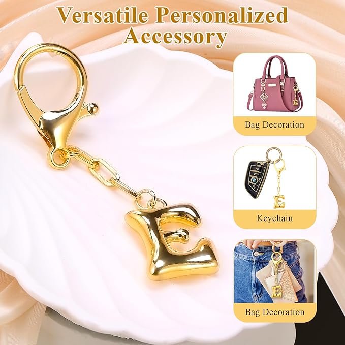 VICKHU Gold Plated Bubble Initial Letter Cute Keychain for Women Car Key Purse Decorative Keyring Handbag Charms Fashion
