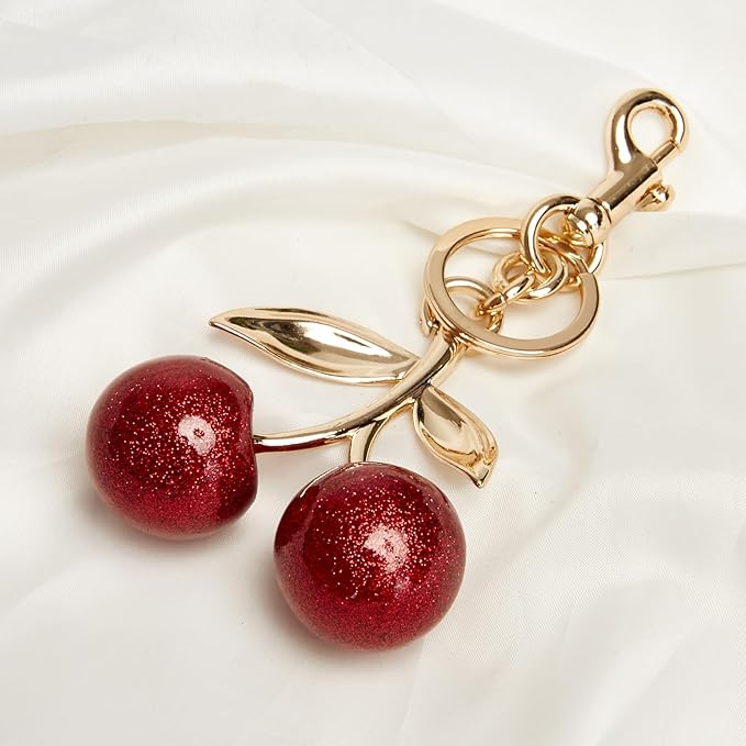 YDF Cherry Keychain Cute Bag Charm Women Leather Keyring Car Keys Gift Mother's Day Birthday Valentine's Purse Accessory