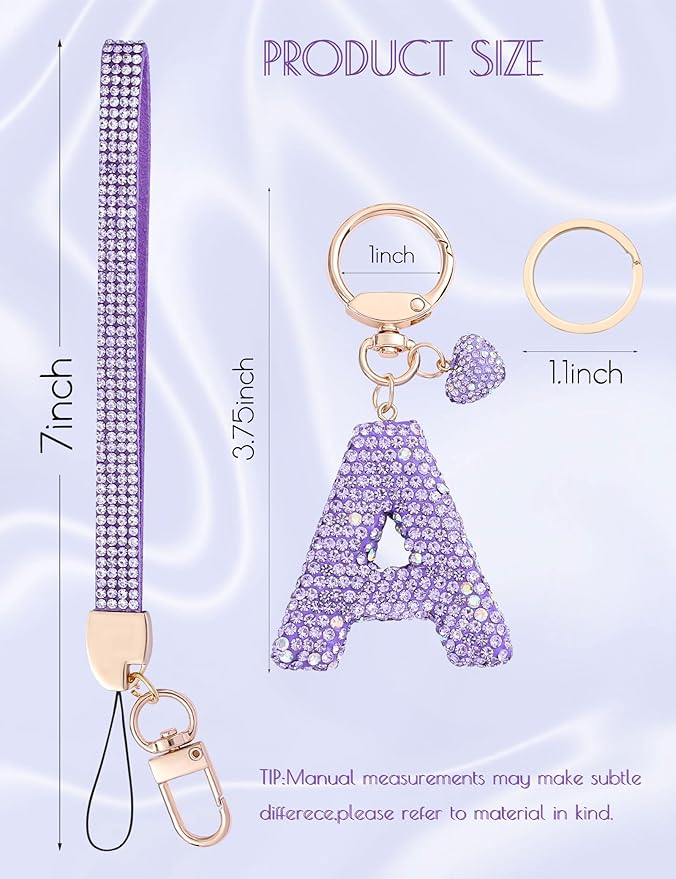 Initial Keychain for Women Girls,Bling Letter Key chain Initial with Heart,Pink Keychain Charms for Backpack Handbag