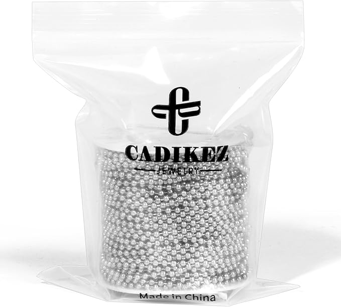 Stainless Steel Ball Bead Chain [2.0mm/50Feet] Chains Spool with 30 PCS Connectors for Jewelry Making