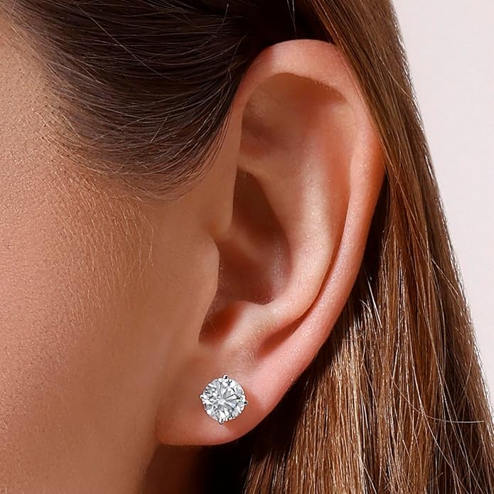 14K Yellow/White Gold Stud Earrings With 1-2 Carat Lab Grown Diamond, IGI Certified LAB GROWN Diamond Earrings 4 Prong Push Back (E-F Color, VVS-VS), Stud Earrings For Women, Fine Jewelry