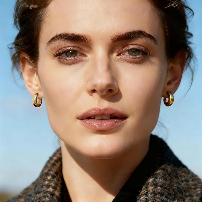 Gold Earrings for Women Trendy, Chunky Gold Huggie Stud Hoop Hypoallergenic Earrings, Jewelry Gifts for Best Friend