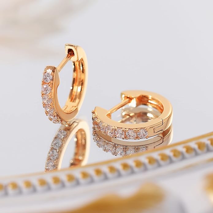Gacimy Gold Huggie Earrings for Women 14K Real Gold Plated, Small Cubic Zirconia Cartilage Hoop Earrings Cuffs for Women