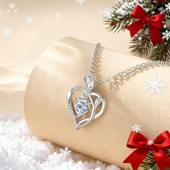 1.2CT Rose Heart Necklace Option of Moissanite or Lab-Grown Sapphire Ruby Emerald&More Necklace for Women Birthstone Girlfriend Necklace S925 Sterling Silver 18K White/Rose Gold Plated D Color VVS1 Gift for Wife Mother Daughter for Birthday Anniversary...