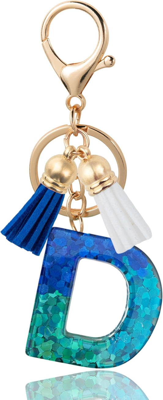 Initial Letter Keychain Cute Resin with 2 PU Tassel, Letter Keychain for Backpack Charms, Initial Keychains for Women