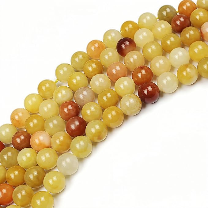 MJDCB Natural Stone Beads 6mm 60pcs Round Mixed Color Yellow Jade Loose Gemstone Bead Charms for Jewelry Making Bracelet Necklace Earring Pendant
