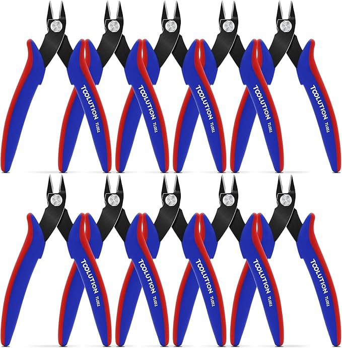 10 Pack Flush Wire Cutters - Small Diagonal Cut Pliers Side Cutter Snips Bulk - Micro Clippers for Cutting Zip Tie Model 3D Printer - Mini Nippers for Crafting Electrical Jewelry Making