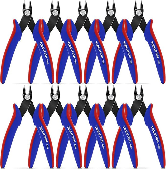 10 Pack Flush Wire Cutters - Small Diagonal Cut Pliers Side Cutter Snips Bulk - Micro Clippers for Cutting Zip Tie Model 3D Printer - Mini Nippers for Crafting Electrical Jewelry Making