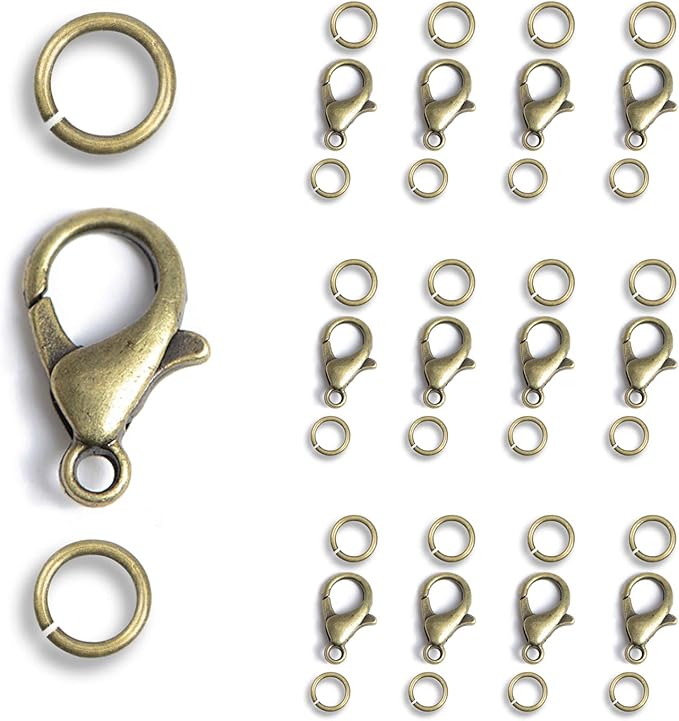 AD Beads 50 Pieces Lobster Claws Clasps Plus 100 Pieces 5mm Match Color Open Jump Rings Suitable for Necklace Bracelets Jewelry (6x10mm, Bronze)