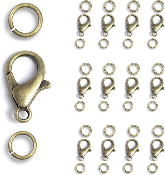 AD Beads 50 Pieces Lobster Claws Clasps Plus 100 Pieces 5mm Match Color Open Jump Rings Suitable for Necklace Bracelets Jewelry (6x10mm, Bronze)