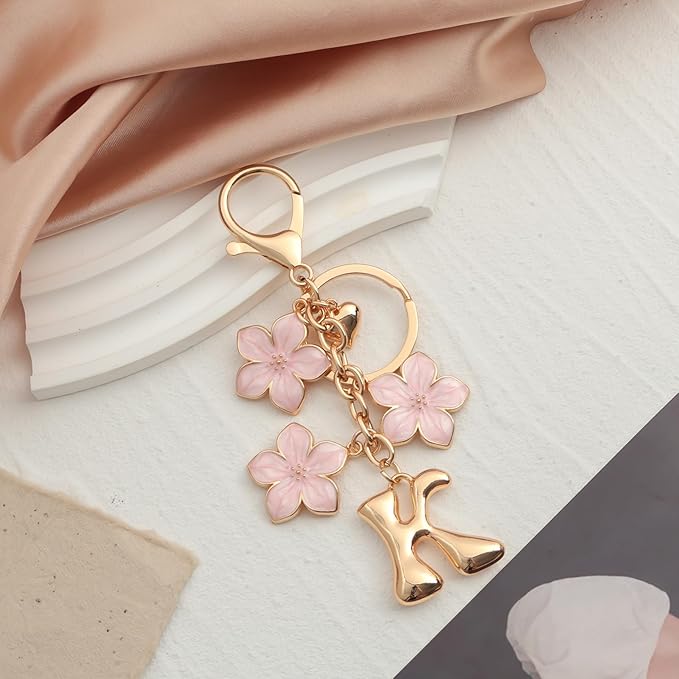 Snycler Bubble Initial Keychain Graceful Flower for bags car remote–A-Z Letter Charms for Women
