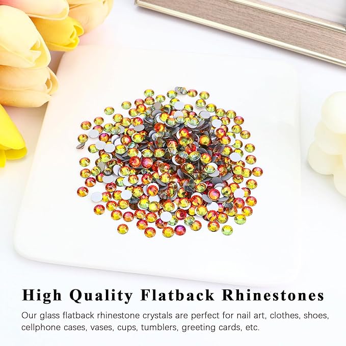 1440PCS SS8 Crystal Glass Flatback Rhinestones, Round Flat Back Crystal Gems for Nail Art and Craft Clothes, Glue Fix Diamond Stones Red Flame (2.3-2.5mm)