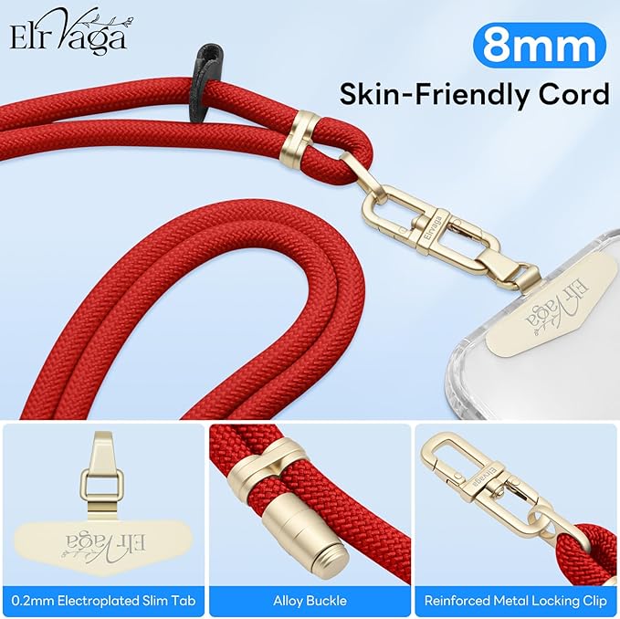 Adjustable Anti-Theft Phone Lanyard Neck & Crossbody Strap with 0.2mm Metal Tab & Comfort-Fit 8mm Rope(Tangerine)