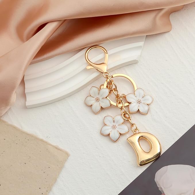 Snycler Bubble Initial Keychain Graceful Flower for bags car remote–A-Z Letter Charms for Women