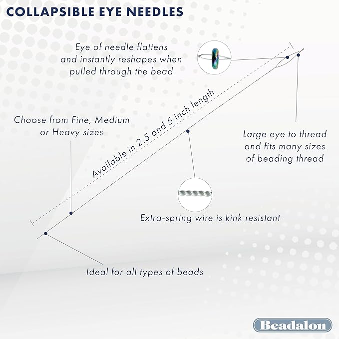 Beadalon Collapsible Eye Beading Needles, Medium 0.36 mm / .014 inches diameter 5 inches Length, 4 pc