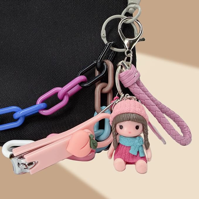 Cute Keychain with Nail Clipper Ear Pick for Women Girls Cute Key Chain Wristlet Cartoon Keychain Lanyard