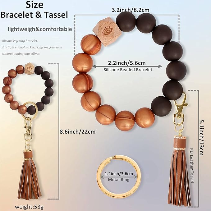 BIHRTC Key Ring Bracelet Car Keychain Holder Wristlet Silicone Women Beaded Bangle Chains