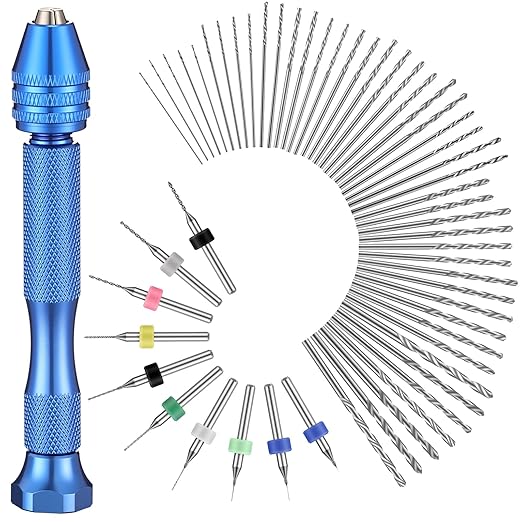 Mudder 57 Pieces Micro Hand Drill Bits Set with Pin Vise 46 Pcs Pin Vise Hand Twist Drills and 10 Pcs PCB Mini Cutting Bits for Resin Polymer Clay Craft DIY Jewelry(Blue)