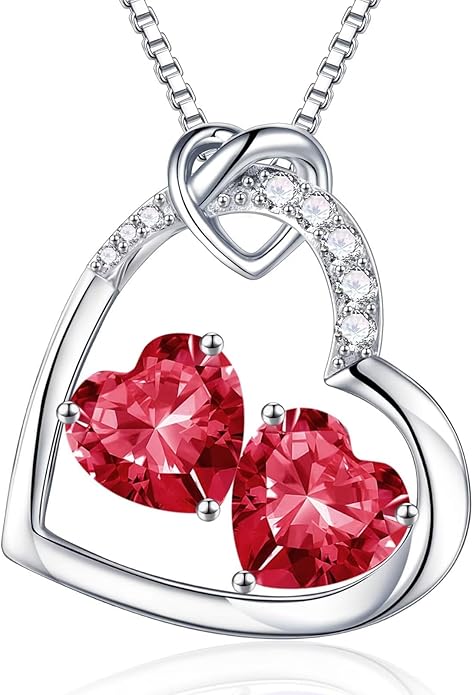 Iefil Valentines Day Gifts for Her - 925 Sterling Silver Heart Birthstone Necklace, Anniversary Birthday Gifts for Women Wife Girlfriend, Jewelry for Mom Daughter